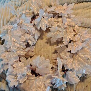 16" Artificial White And Silver Silk Leaf Door Indoor/Outdoor